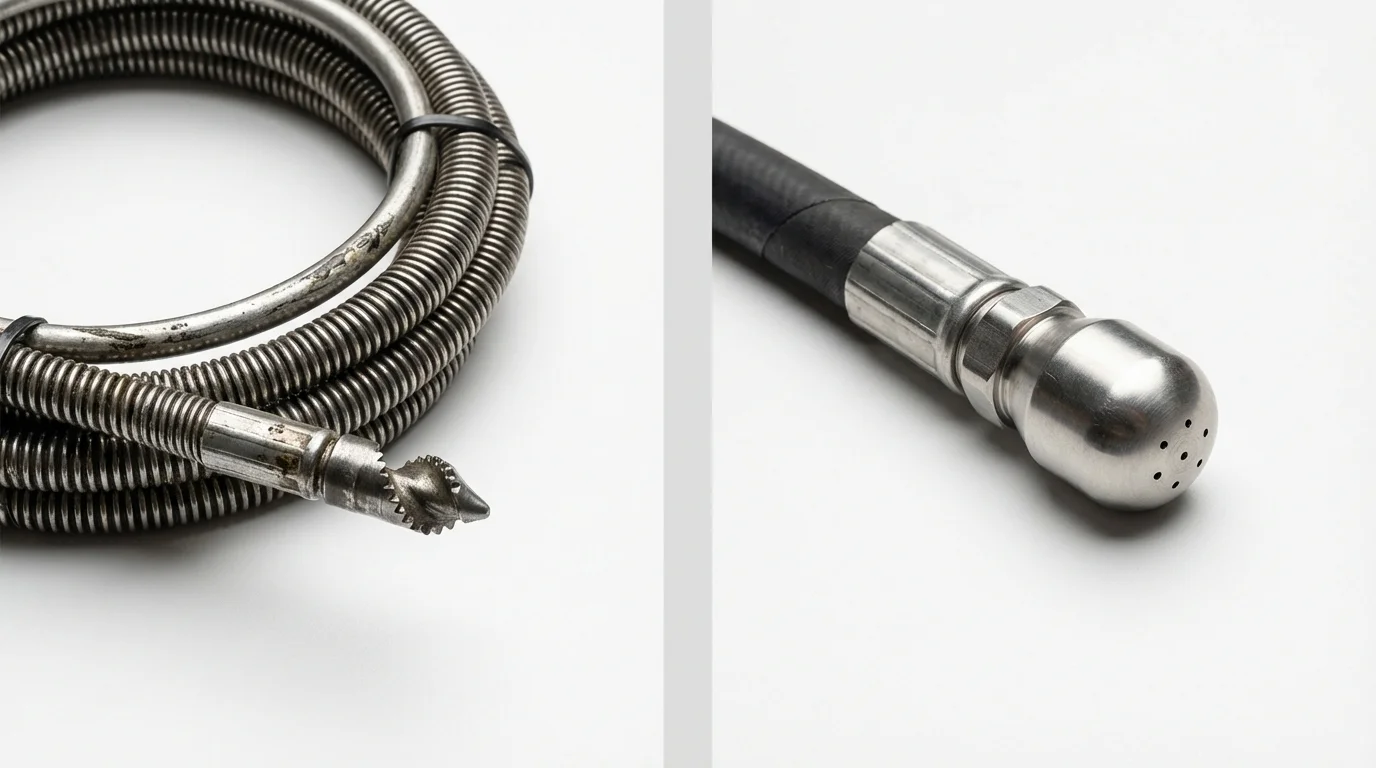 Drain snake cable and hydro jetting nozzle used for drain cleaning in Brookneal, VA